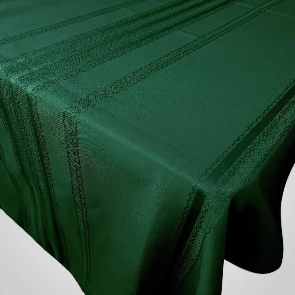 Green Tablecloth 87x43 Rectangular Polyester Woven Stripe Festive Dining Event